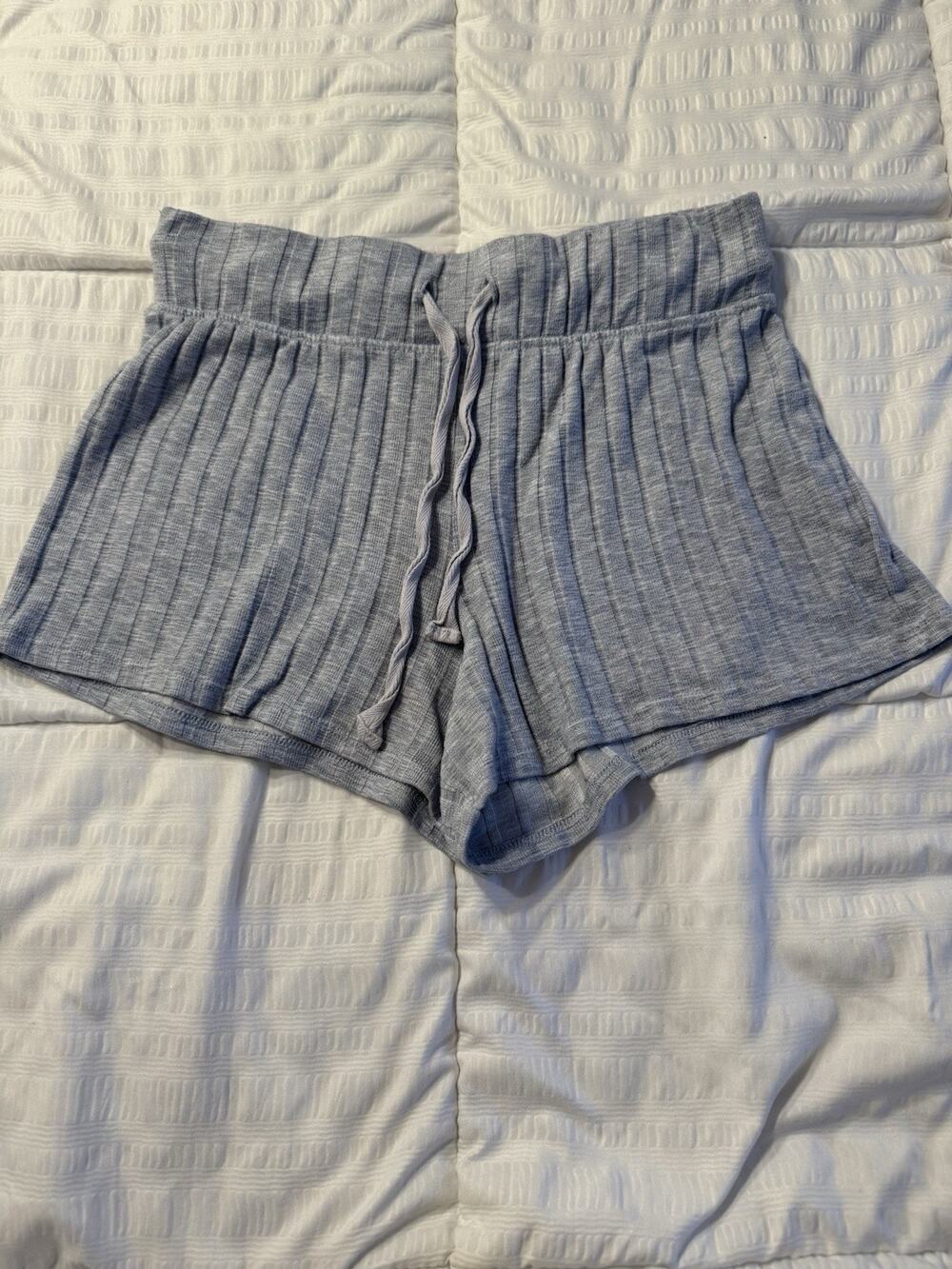 Roudelain Pajama PJ Sleep Shorts Gray Tie Ribbed Comfy Cozy Small
